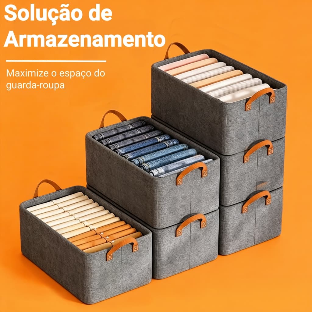 Kit 3/6 organizadora de roupas, cesta de tecido com armação de aço para camisetas e calças no guarda-roupa