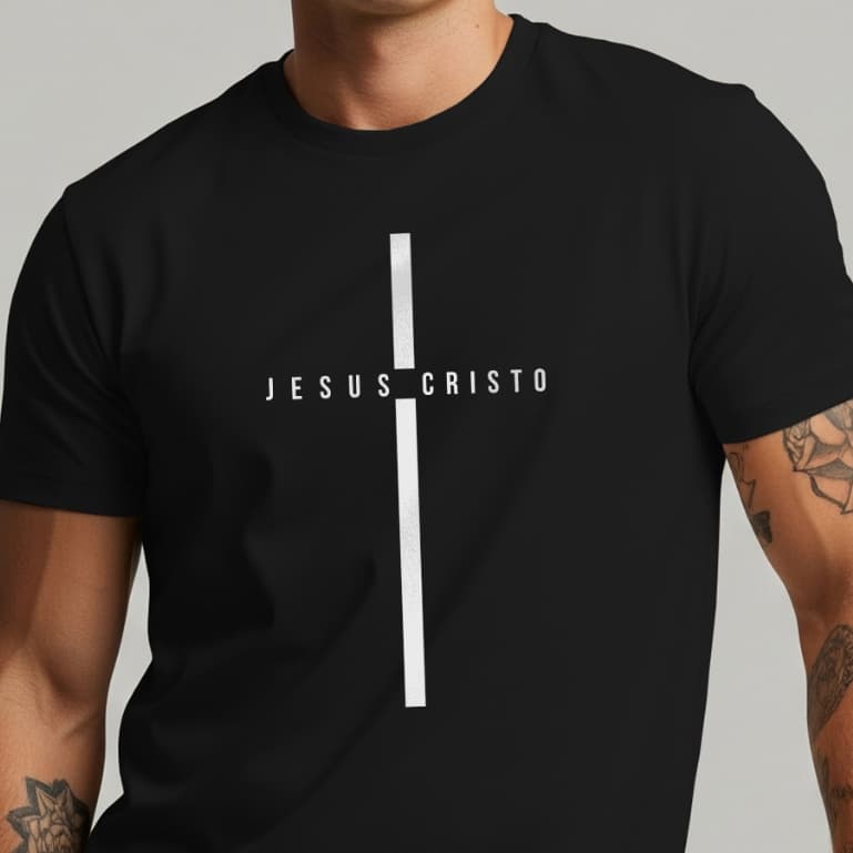 Camisa Masculina Cruz Jesus Religião Confortável Algodão 100% Premium Camisa Católica
