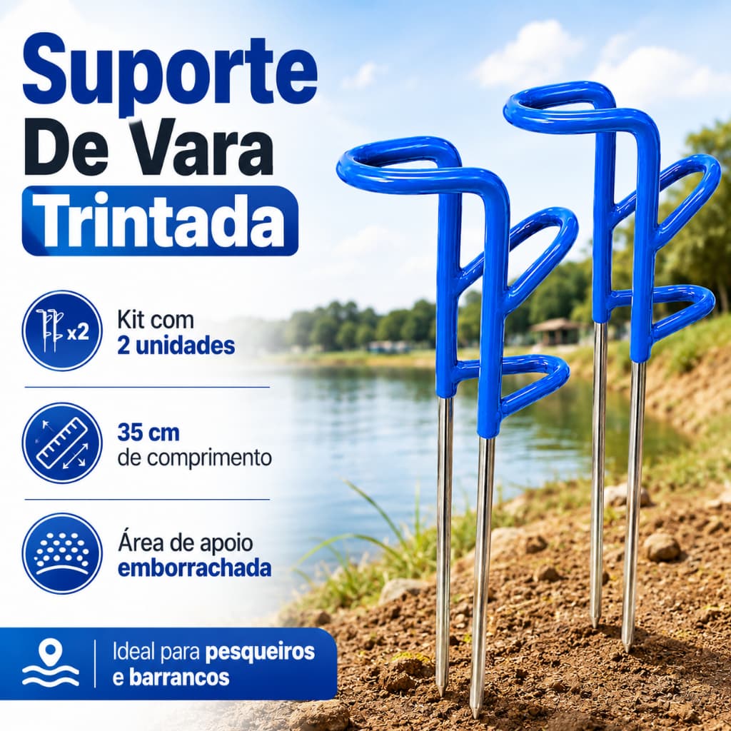 Kit 2 Suporte Vara Pesca Trintada 35cm Emborrachado