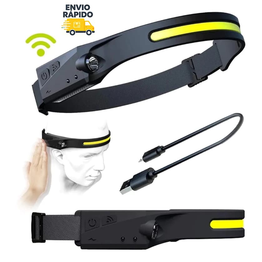 ✈️Envio Rápido｜Lanterna de Cabeça Recarregável USB com Sensor de Movimento LED para Camping