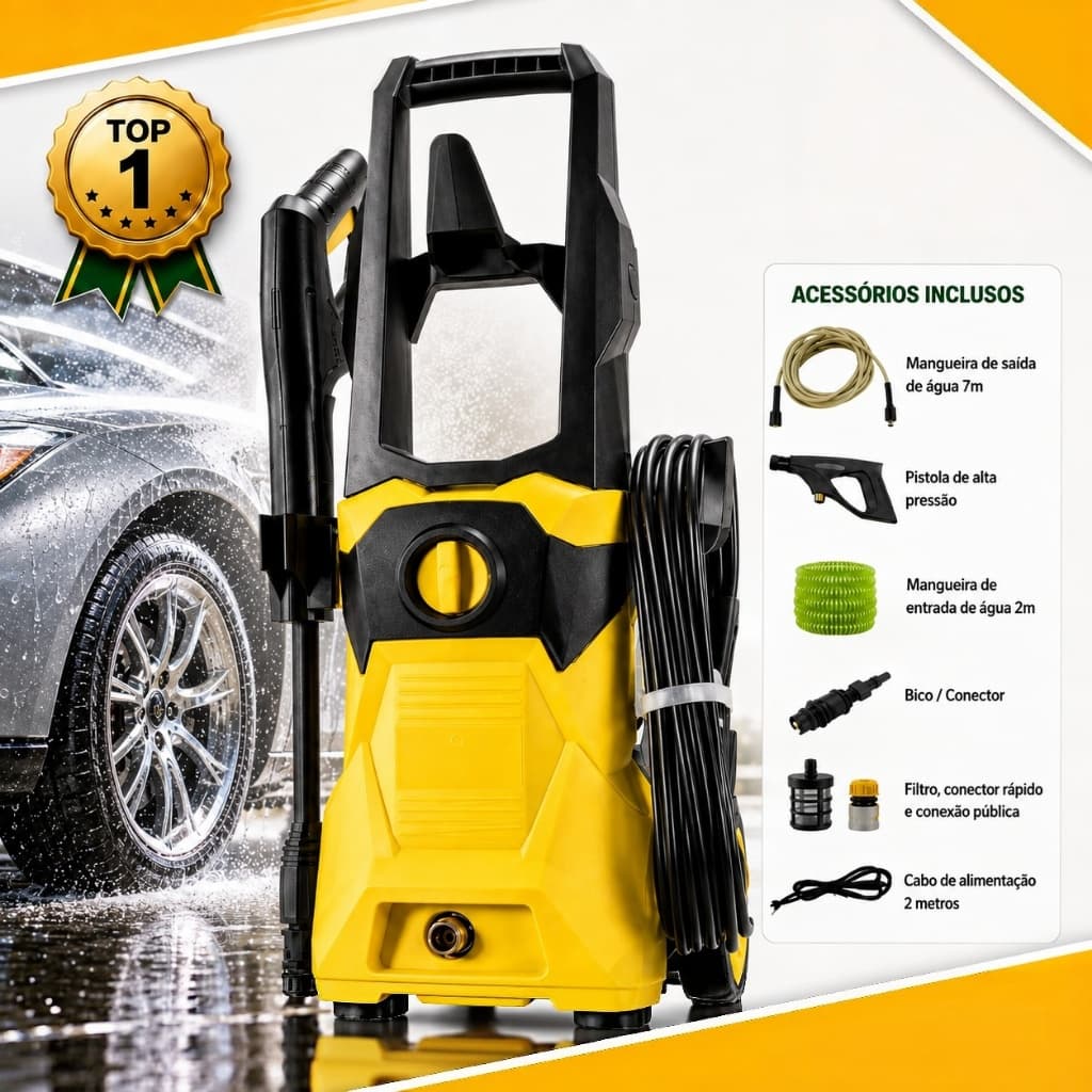Lavadora de Alta Pressão Compacta 1500 PSI 1400W 300L/h com Aplicador de Detergente