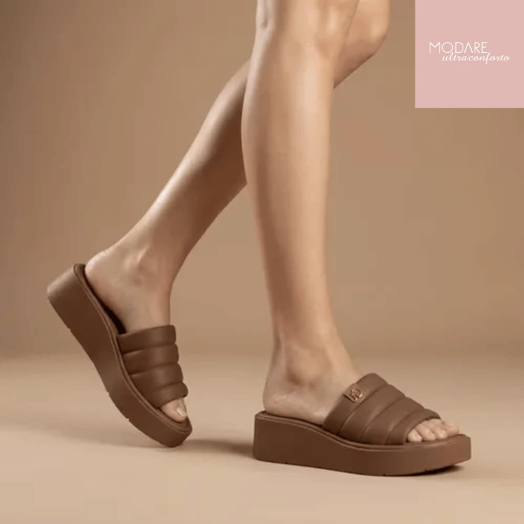Tamanco Slide Feminino Modare UltraConforto Plataforma Marrom Matelassê Macio Casual Original
