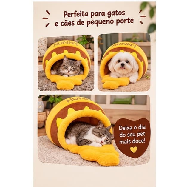Cama Toca Pote de Mel Pet Super Macia Fofinha Almofada Removível para Gatos Cachorros Pequeno Porte Confortável