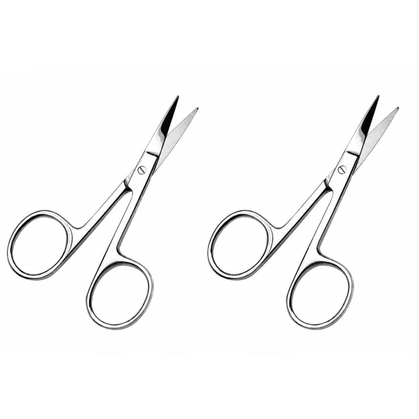 Kit 2 Tesouras para Unhas Inox Ponta Curva Manicure Pedicure Sobrancelha Profissional
