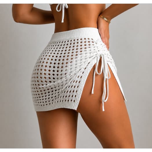 Saída de Praia Saia em Tricô Feminina com Cordão Lateral
