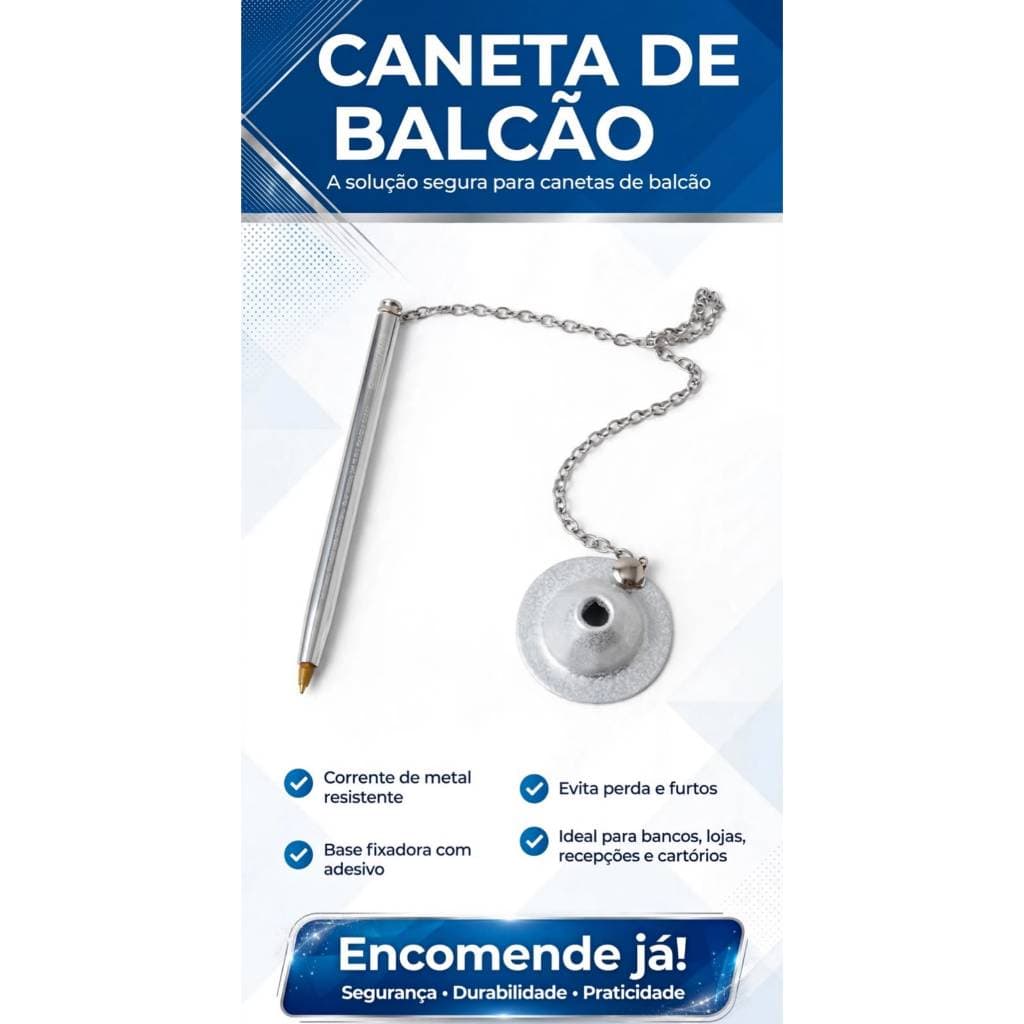 Caneta de Balcão Alumínio Anti Furto Com Base Fixa Cor Azul