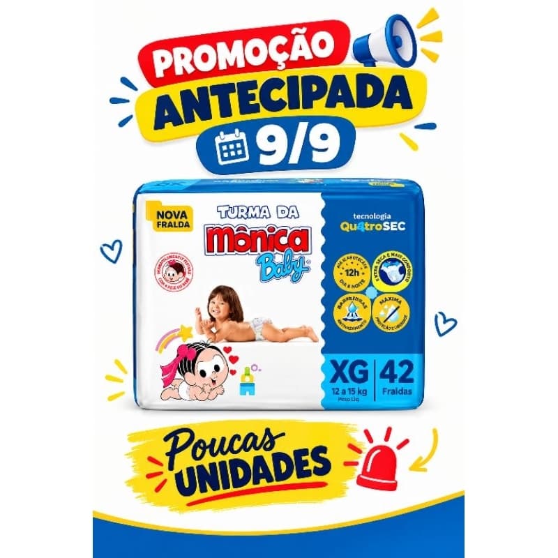 Fralda Descartável Turma da Mônica Baby Mega Tamanho XG 42 Unidades Descartáveis