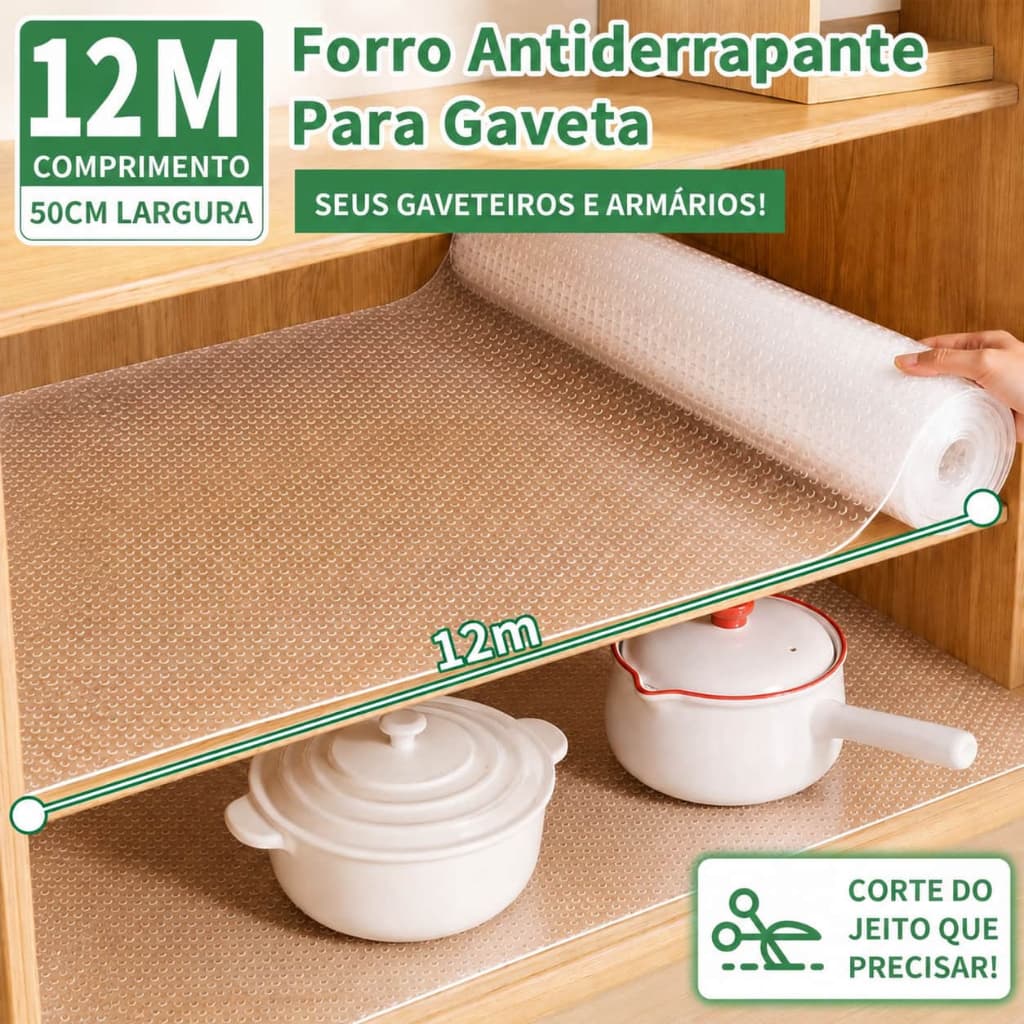 Kit Forro Antiderrapante Para Gaveta 50cm*12m, Geladeira E Guarda Roupas- Transparente Evita Deslizamento em Superfícies