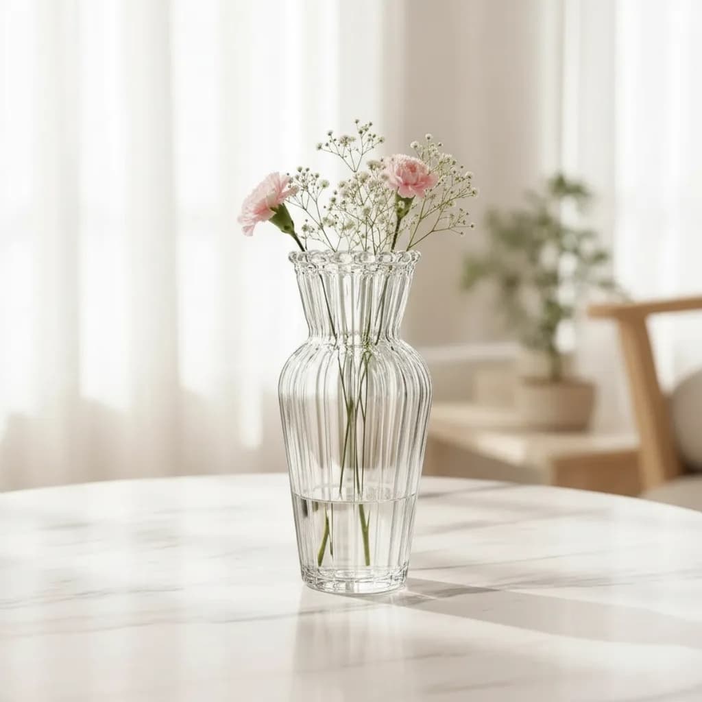 Vaso de Vidro Canelado Decorativo para Flores Arranjos Mesa Centro 15cm