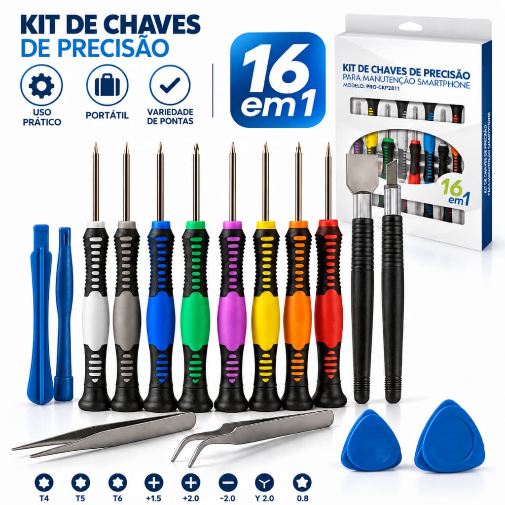 Kit Chaves de Precisão 16 Peças Ferramenta Manutenção Smartphone Celular Notebook Computador