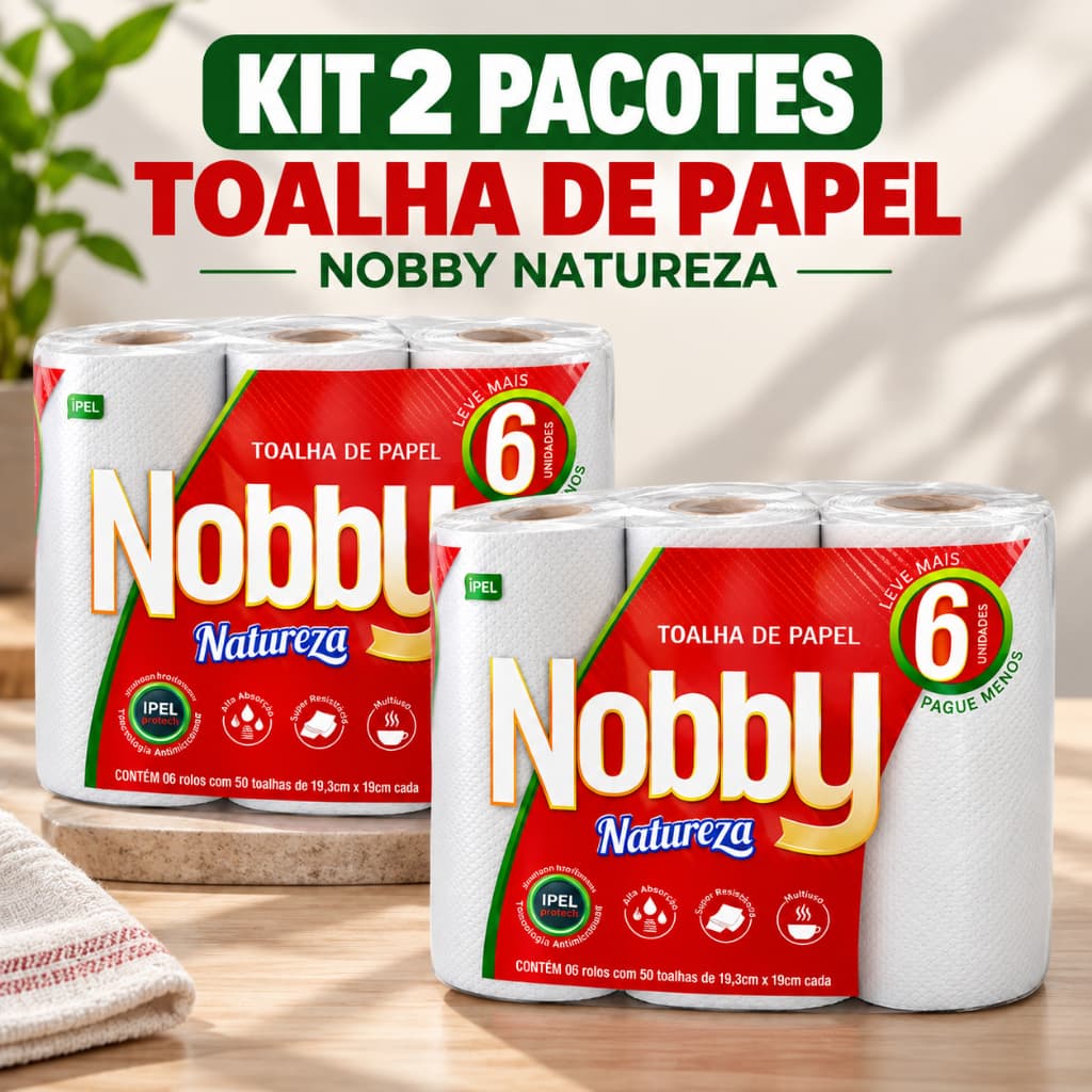 Papel Toalha Cozinha Natureza Folha Dupla 2 Pacotes C/ 6 Rolos cada