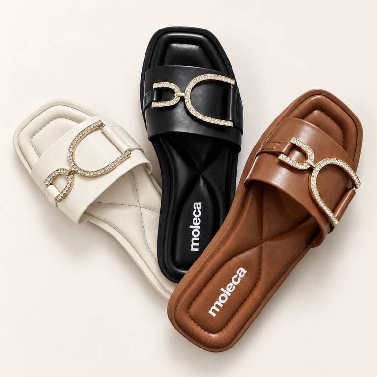 Sandália Feminina moleca confortável com strass lançamento original confortável papete tamanco