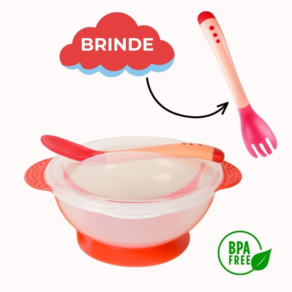 Kit Alimentação Para Bebê Infantil + Garfo Pratinho Bowl com Tampa