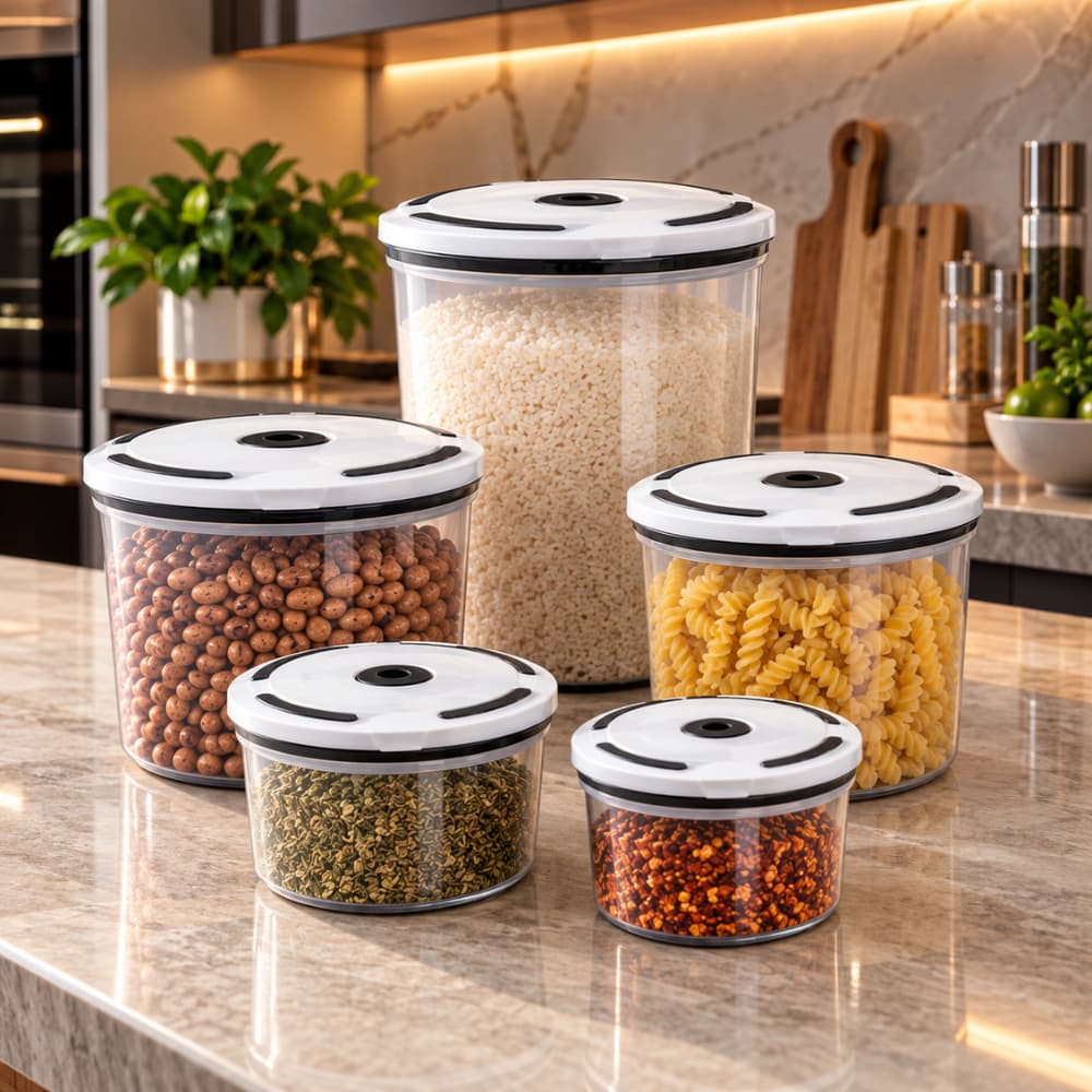 Kit 5 Potes Herméticos com Tampa 400ml a 2L Organizador de Alimentos Cozinha Despensa