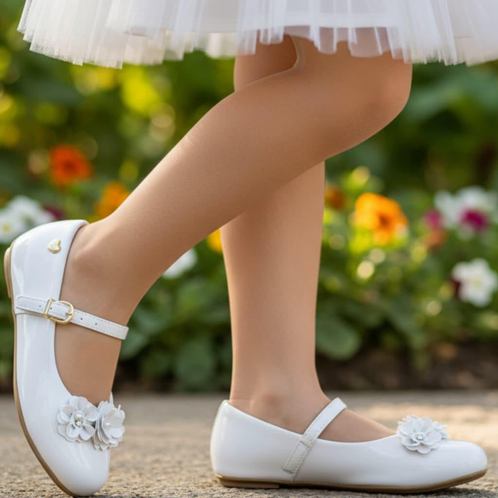 Sapatilha Infantil Menina Flores Delicada Confortável Festa Batizado Daminha Branca Preta Nude