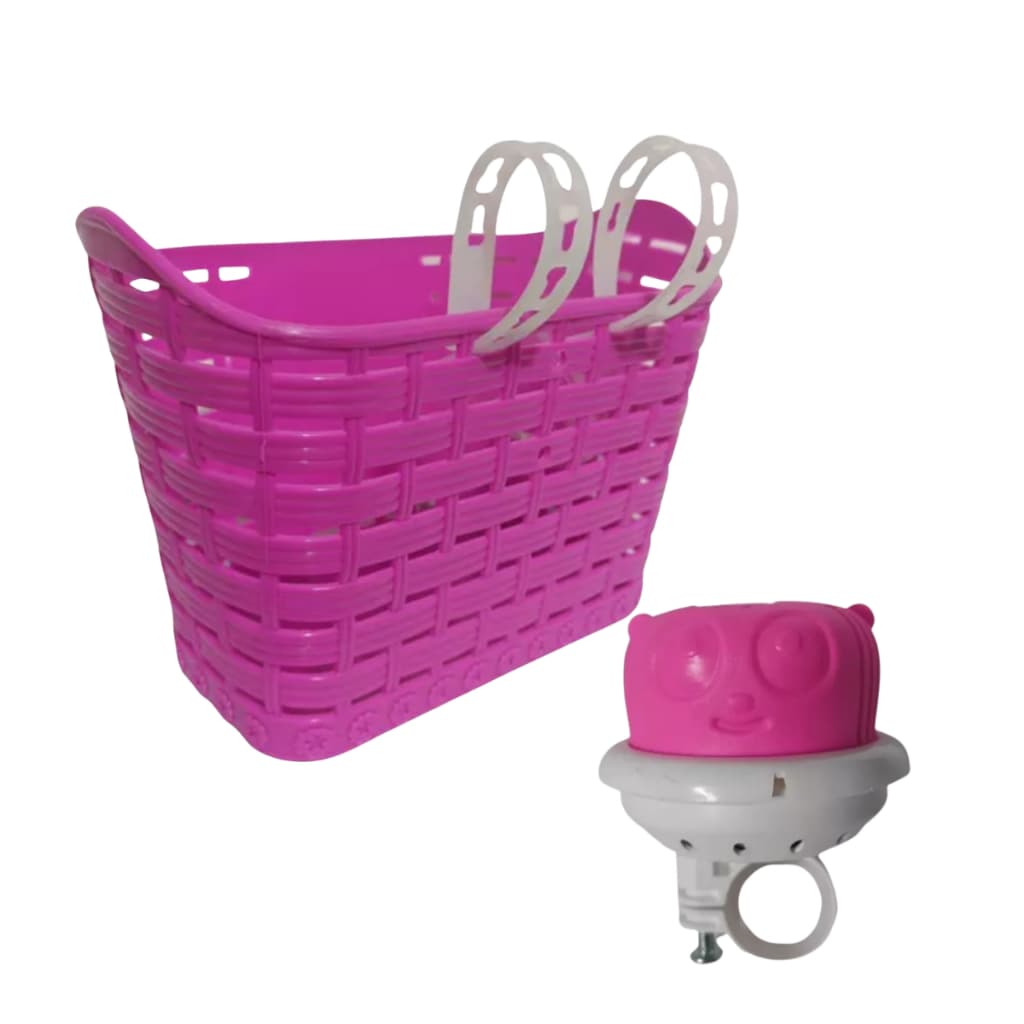 Cesta infantil nylon colorida wester + Buzina FOM FOM bicicletas aro 12 14 e 16