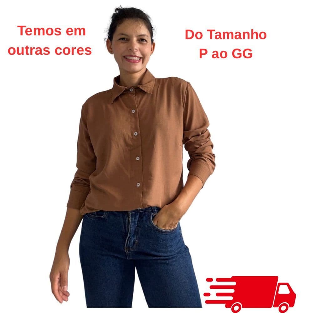 Camisa Social Feminina Gola Colarinho Viscolinho Manga Longa  Cor Marrom Com Botoes