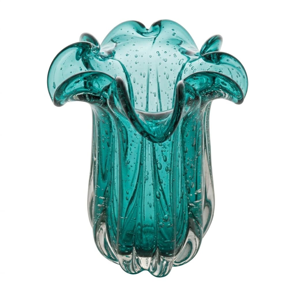 Vaso Decorativo de Vidro Murano Flat Italy Tiffany 21x18cm Lyor