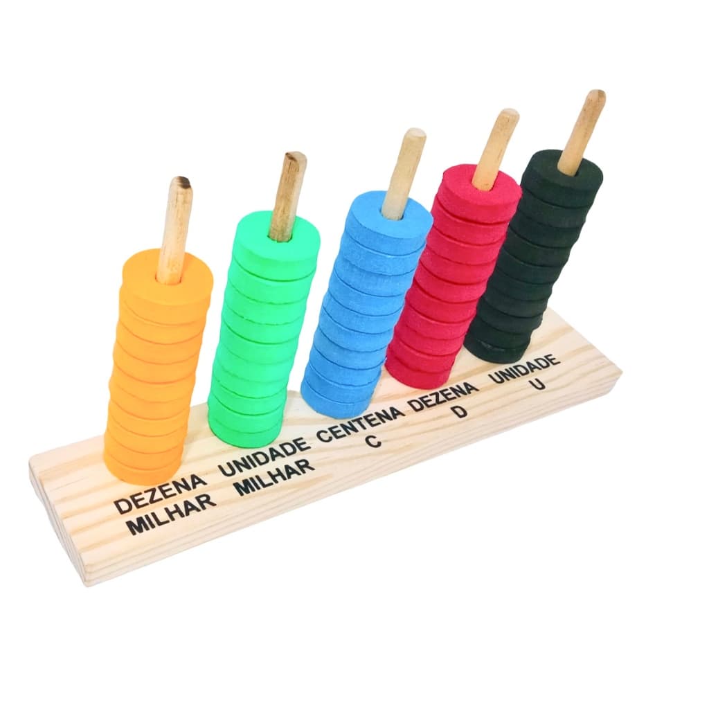Ábaco Infantil Educativo Pedagógico Brinquedo de Matemática Contagem Madeira e EVA 50 Peças
