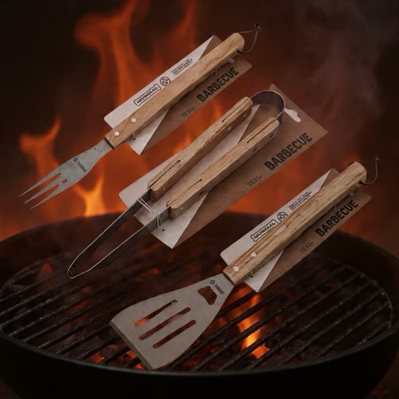 Pegador Espátula Garfo Churrasco Hércules Mundial Kit 3 Pçs