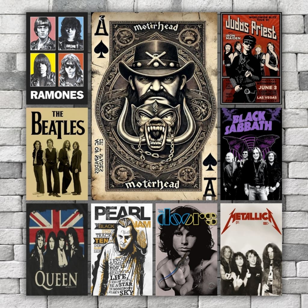 Kit Placas Quadros Decorativos Bandas De Rock 30x20 Quarto Música Rock N Roll