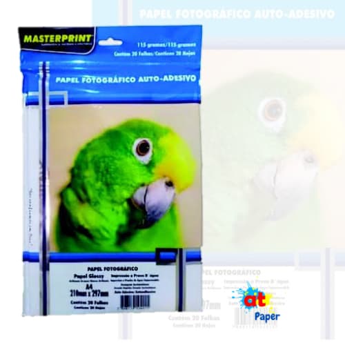 Papel Foto Glossy Adesivo 115g A4 Fotográfico 20 Folhas