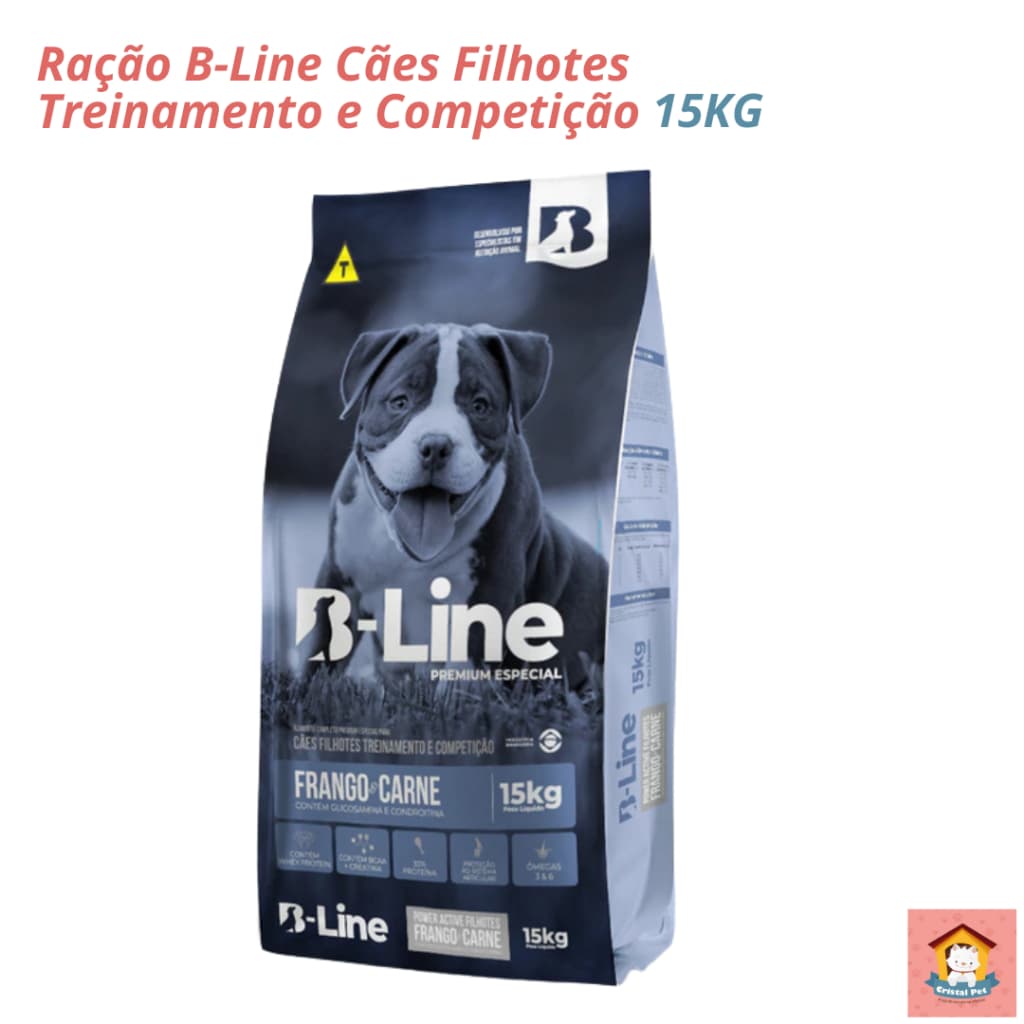 Ração BLine power training Filhote Treinamento Competição 15kg Frango Carne Whey Protein BCAA
