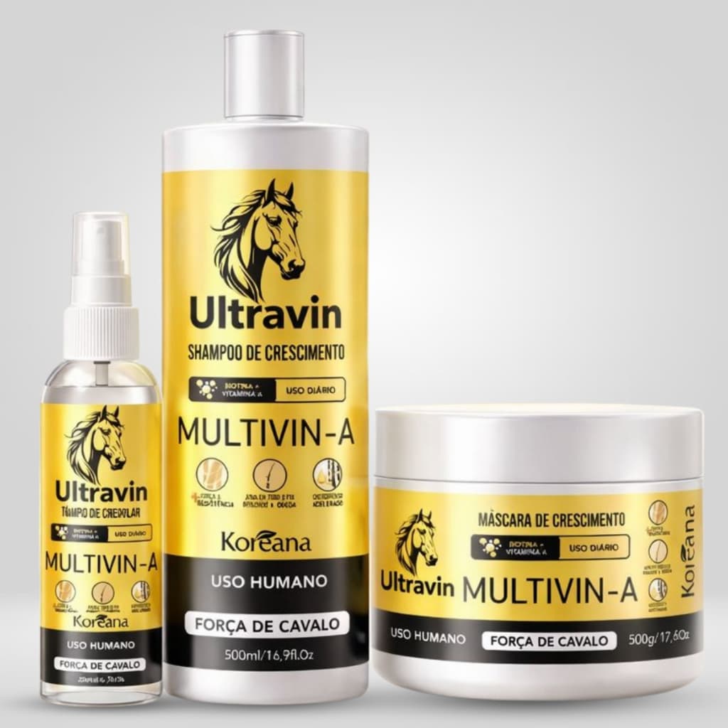 Kit Força De Cavalo Koreana Cabelo Biotina e Vitamina A - Shampoo - Mascara e Tonico Capilar - Monovim Pro
