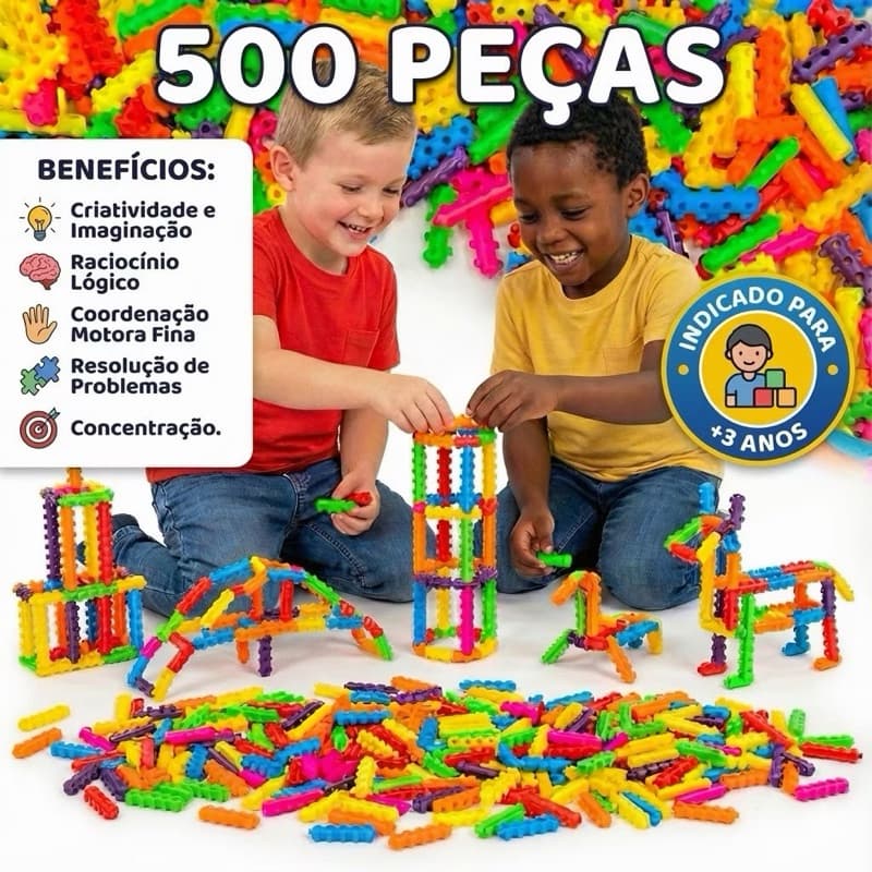 Blocos de Montar 1000 / 500 / 300 / 200 peças Pinos Encantados brinquedo de montar colorido infantil educativo