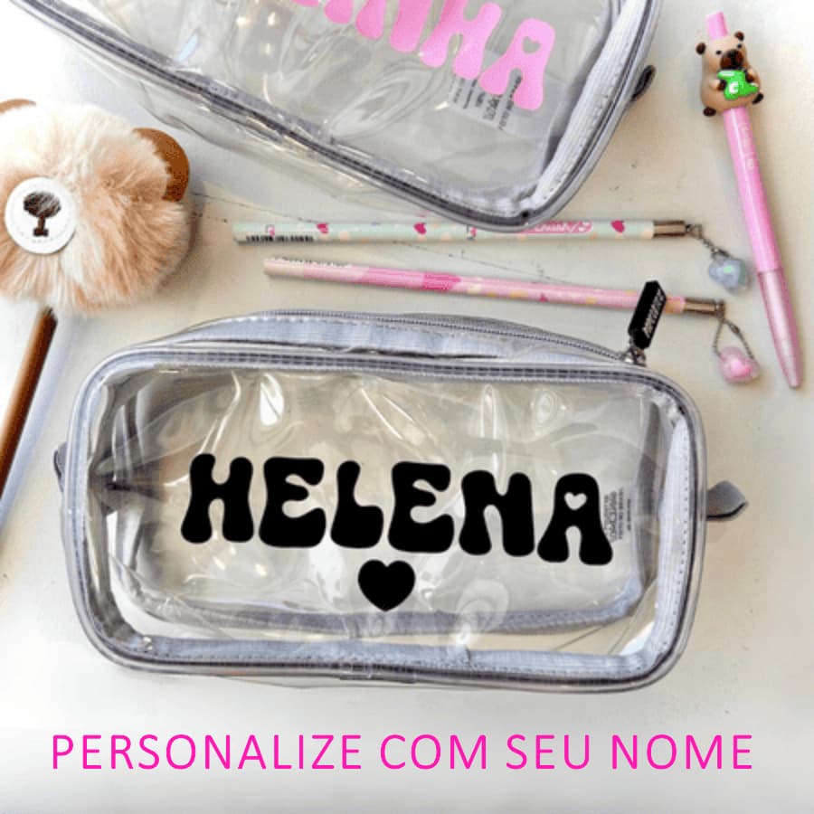 Estojo Personalizado com Nome - Transparente Escolar Porta Lápis Presente