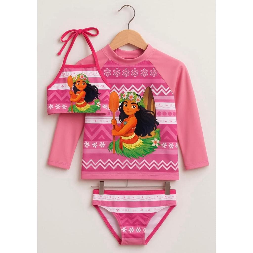 Biquini Infantil + Blusa com Proteção Solar Bebê e Infantil UV50 Para Meninas Personagens