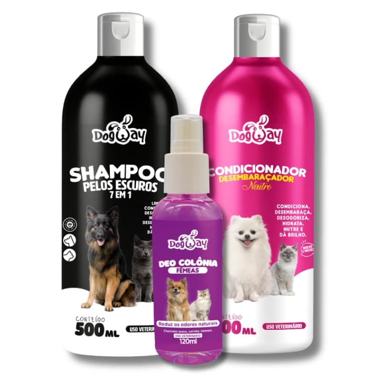Kit Shampoo Escurecedor 7 em 1 e Condicionador Neutro e Deo Colônia para Cães e Gatos