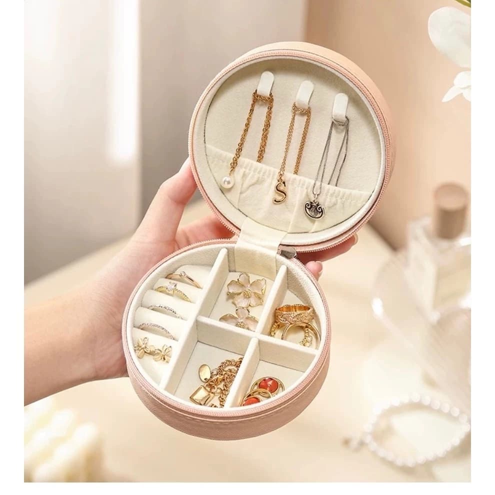 Mini Organizador Porta Joias Redondo Portátil Para Viagem Armazenamento de Brinco Colar Bijuteria