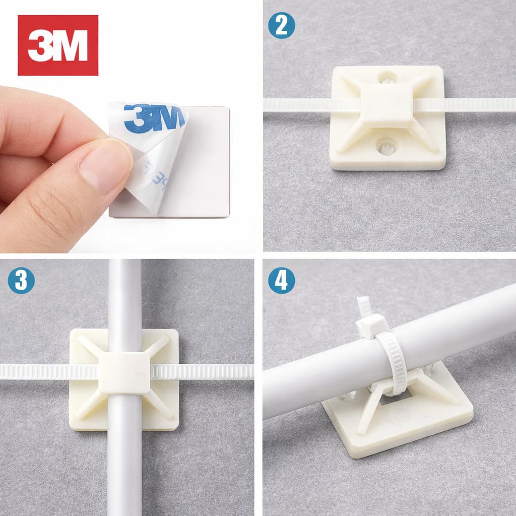 Fixador De Cabos 50un 30x30mm Dupla Face 3M Forte para Abraçadeiras e Fixação de Fios Suporte autoadesivo reforçada