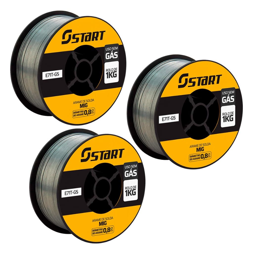 Kit 3 Rolos De Arame P/ Máquina De Solda Mig 0.8 E71T-GS Start Sem Gás 1kg Cada