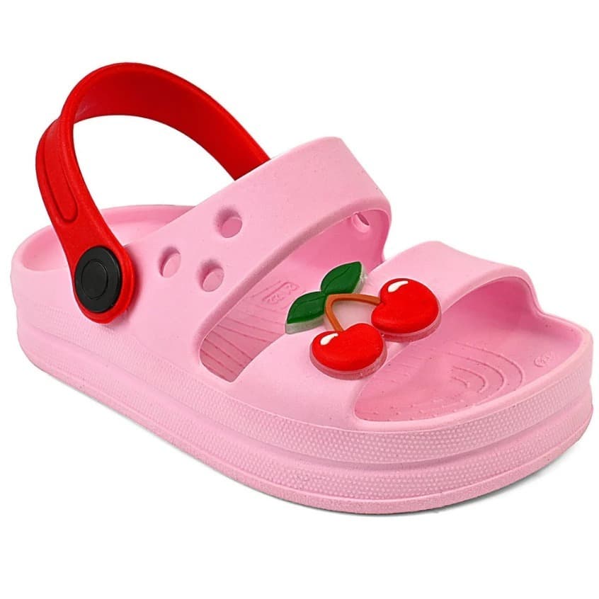 Sandália Infantil Menina Rosa Papete Cereja Super Confortável Leve Antiderrapante para Bebê