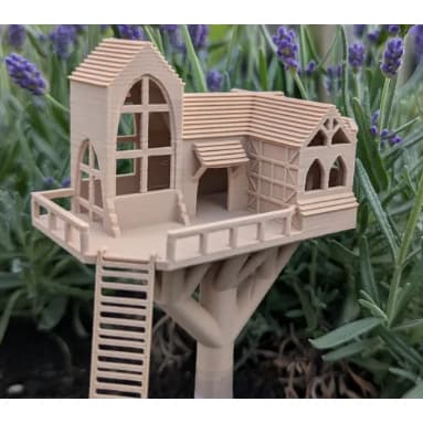 Mini casa na árvore com escada para vaso de planta