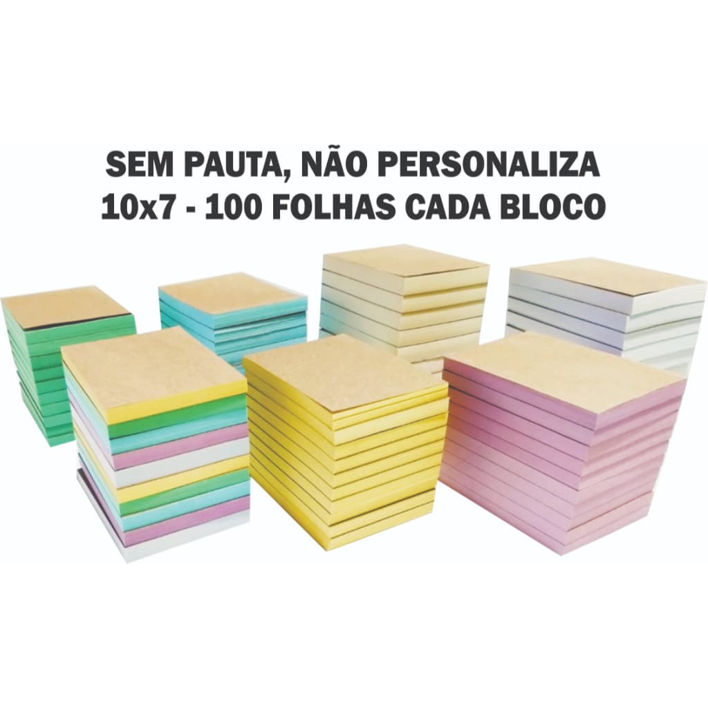 10 Blocos Rascunho 10x7, 100 folhas cada bloco, Sem pauta, Papelaria Anotações Comanda Bar Restaurante Loja