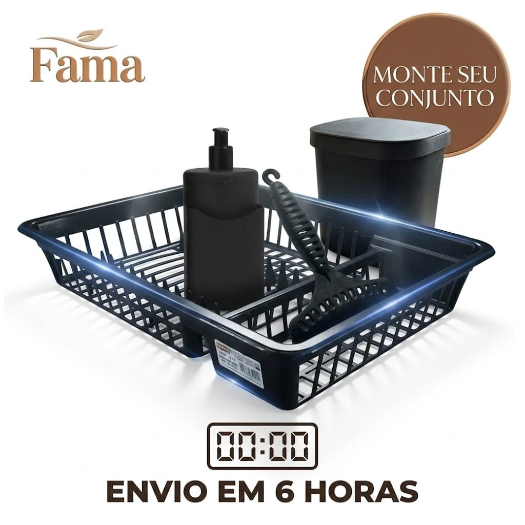Conjunto Cozinha Completa 4 un Escorredor de Louça/Lixeira/Dispenser Detergente/Rodinho Pia Premium