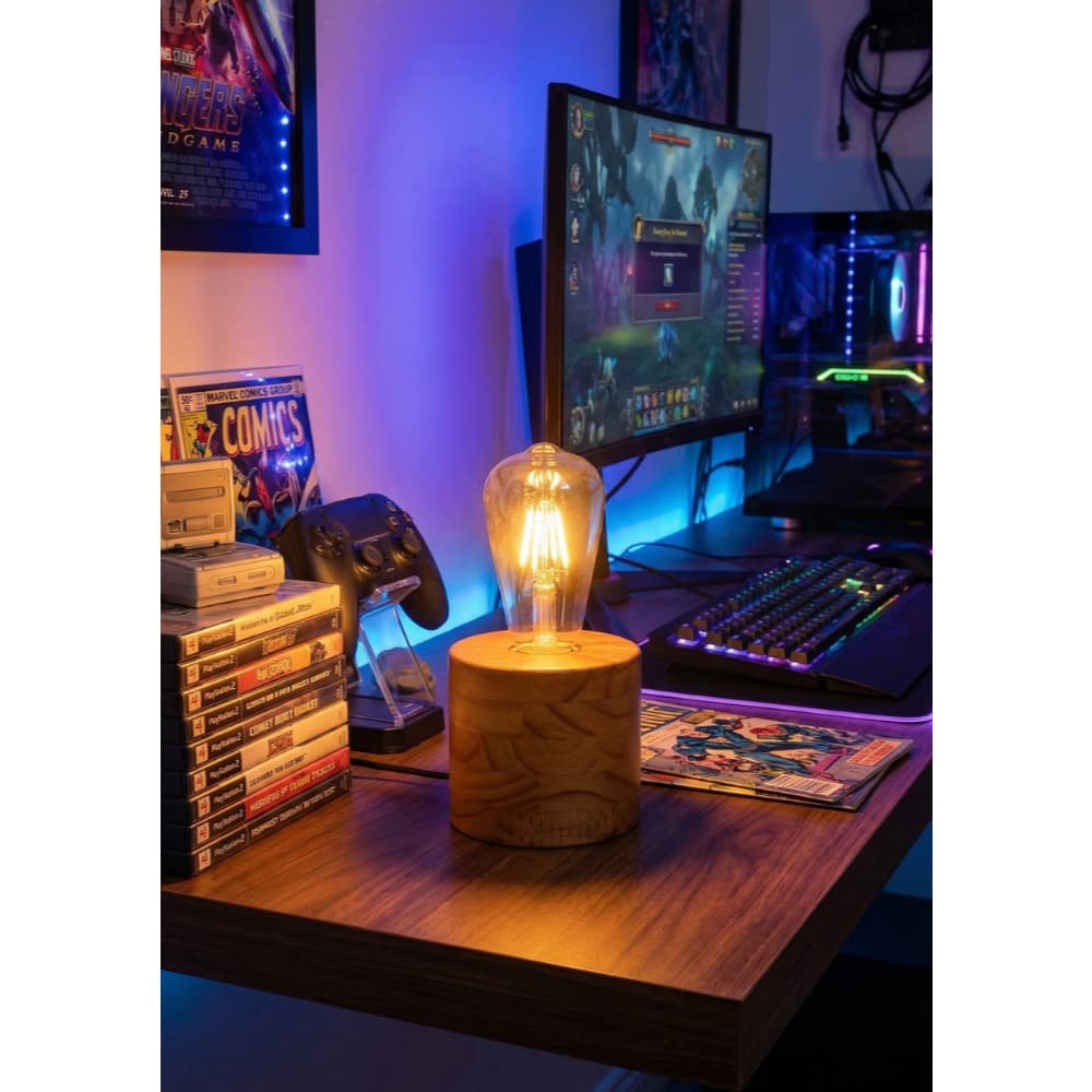 Abajur de Mesa Pequeno Minimalista em Madeira Pinus para Lâmpada Retro Decorativa