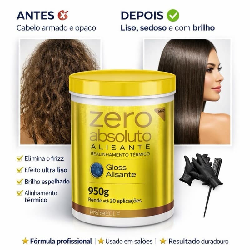 BTX Zero Absoluto Probelle 950g – Alisante Profissional Realinhamento Térmico Efeito Liso Duradouro