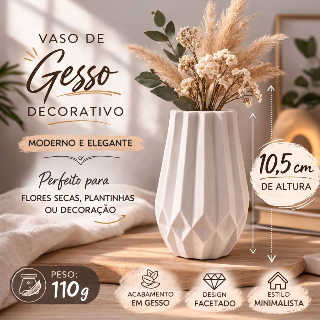 Vasos de Gesso Branco Decorativos Kit Minimalista 10,5 cm – Conjunto Decoração Moderna