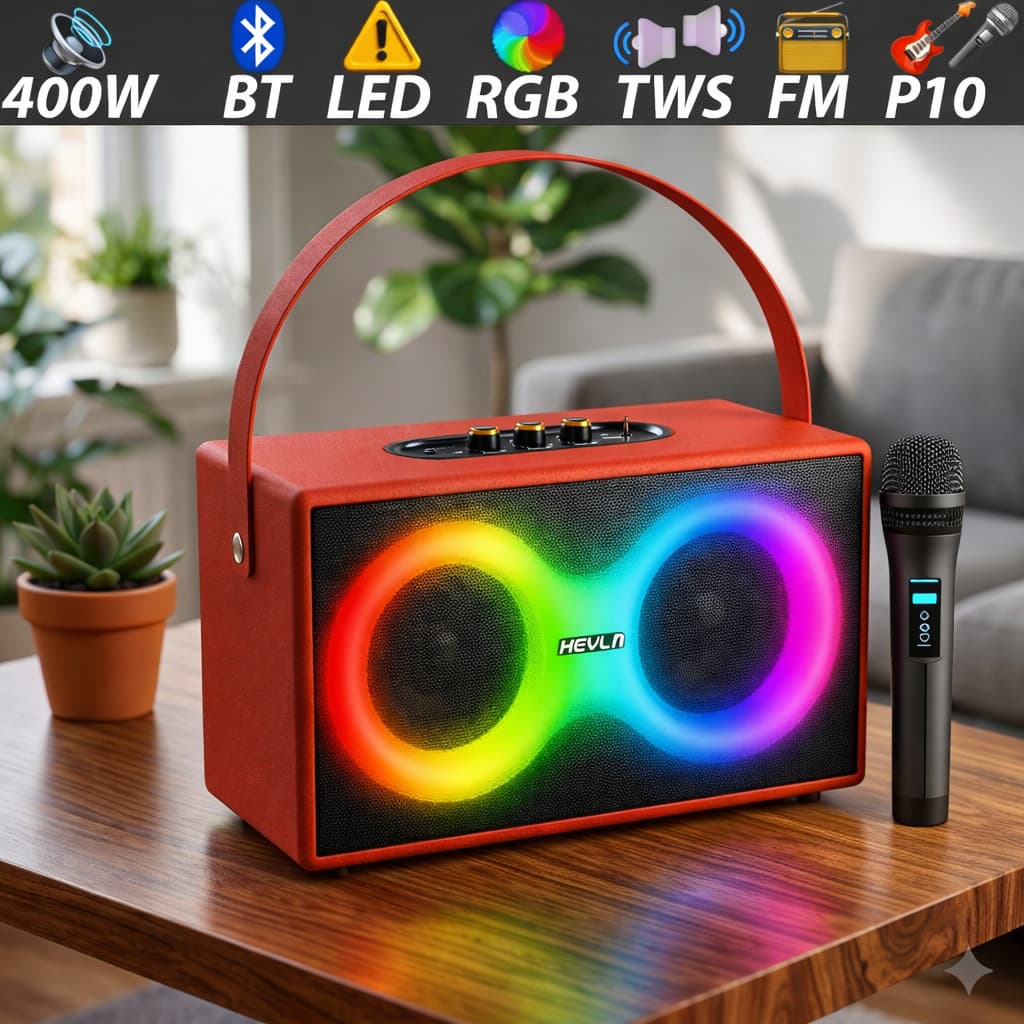 Caixa De Som 400W Potente Bluetooth IPX6 - Resistente à Água p/ Piscina e Lazer - LED RGB / USB