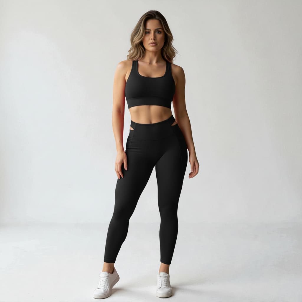 Conjunto Fitness Feminino Poliamida Legging + Top Cintura Alta Zero Transparência Academia PROMOÇÃO