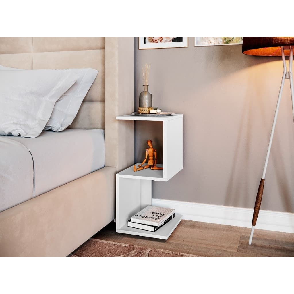 Mesa de Cabeceira Contemporânea com Nichos Organizador Quarto