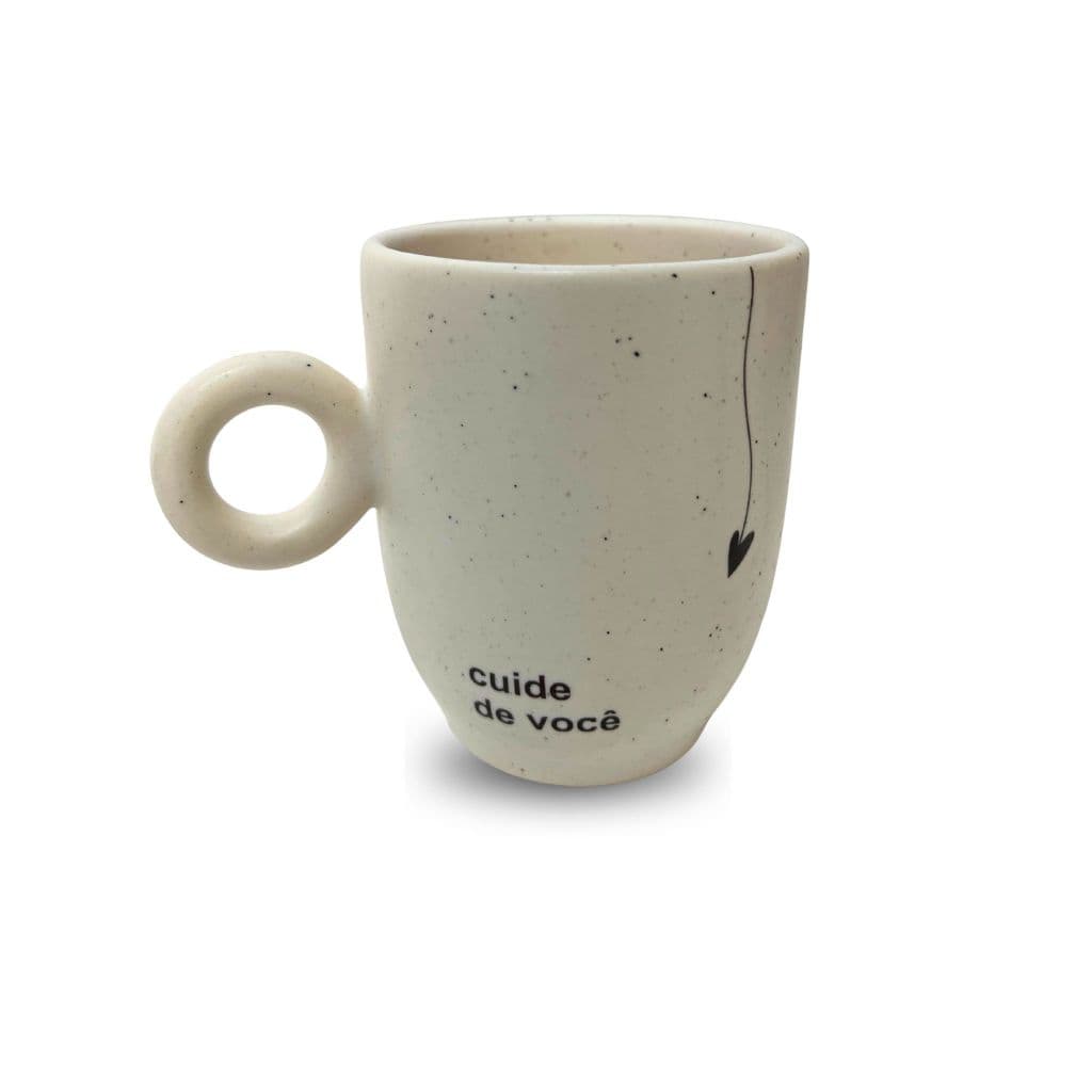 Caneca de Cerâmica Frase Motivacional Cuide de Você Minimalista Café Chá 230ml