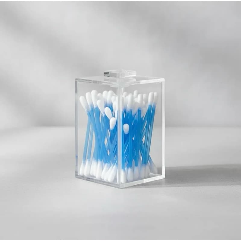 Porta Cotonetes Acrílico Transparente | Organizador de Banheiro Acrílico | Porta Cotonete com Tampa