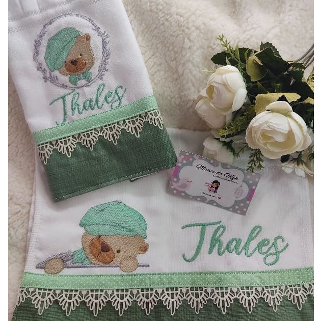 kit com 2 Toalhas de boca ursinho personalizado/Urso com chapéu menino