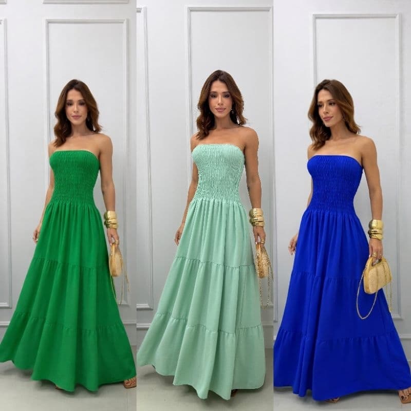 Vestido Feminino Longo Lastex Tomara Que Caia