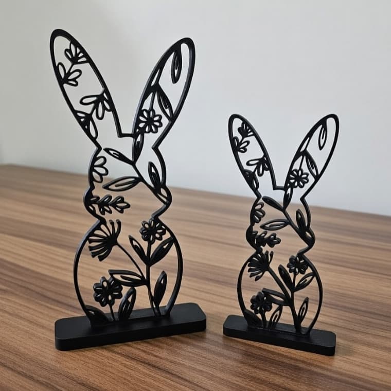 Coelho Decorativo de Páscoa Floral Escultura 3D Enfeite Mesa
